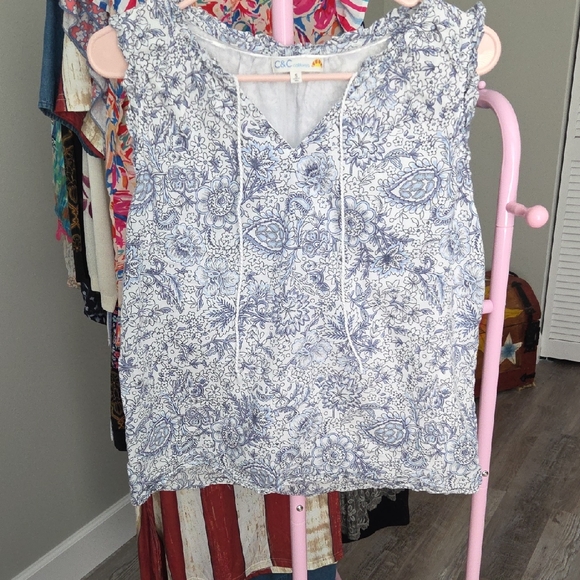 C&C California Tops - C&C California Blue Smocked Tie Front Blouse